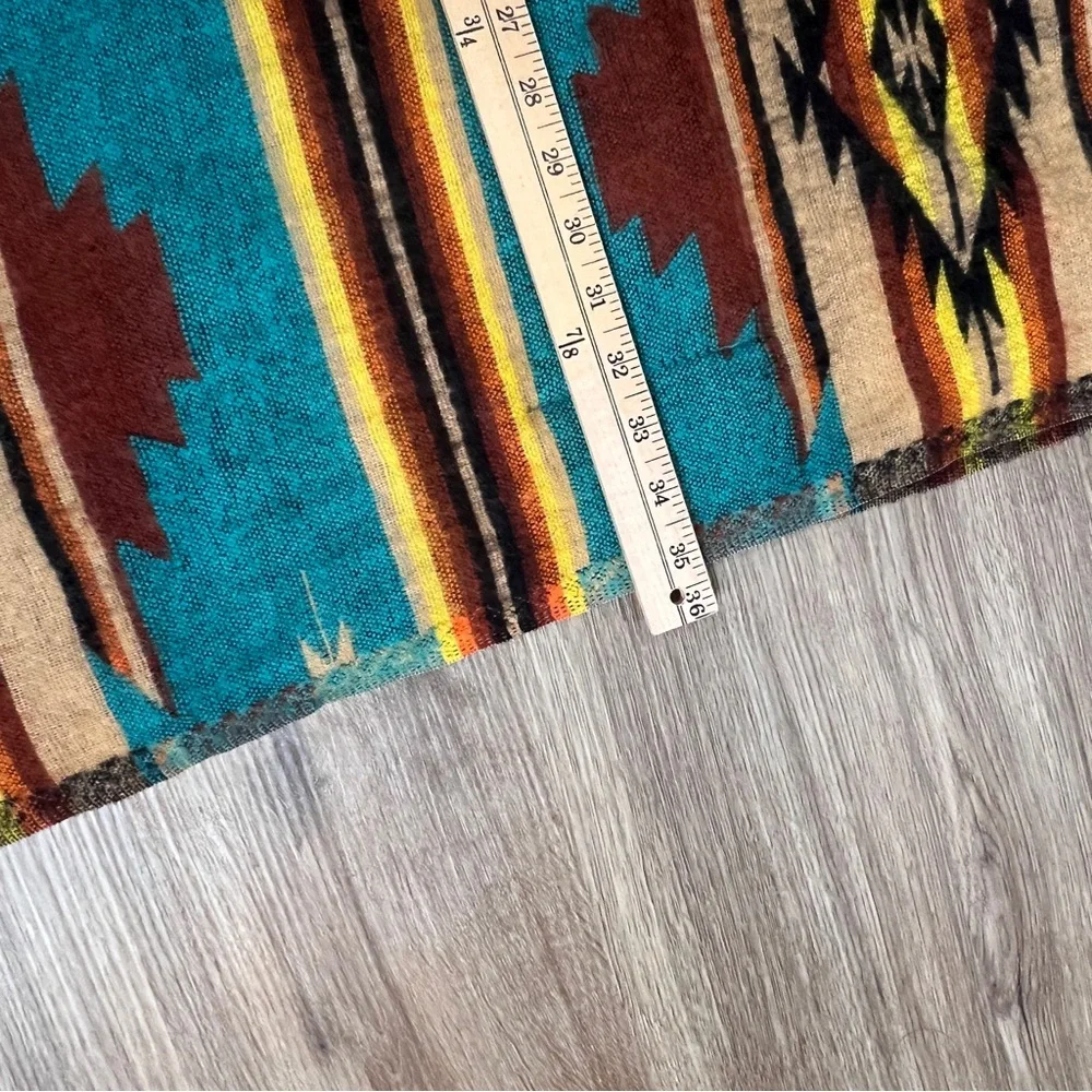 Southwestern Print Soft Poncho Fringe Teal Yellow Festival Unisex One Size - Picture 6 of 10